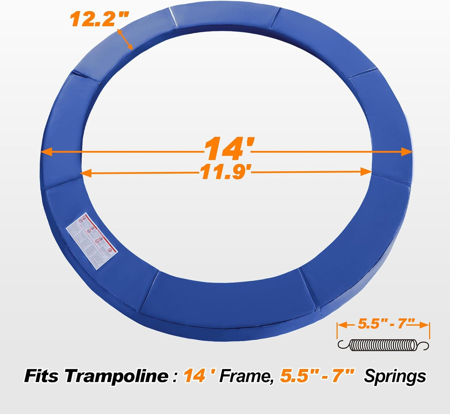 Trampoline Pad Replacement 16 15 14 13 12 10 8 Foot, Waterproof Safety Spring Cover round Frame Pad, No Hole for Pole