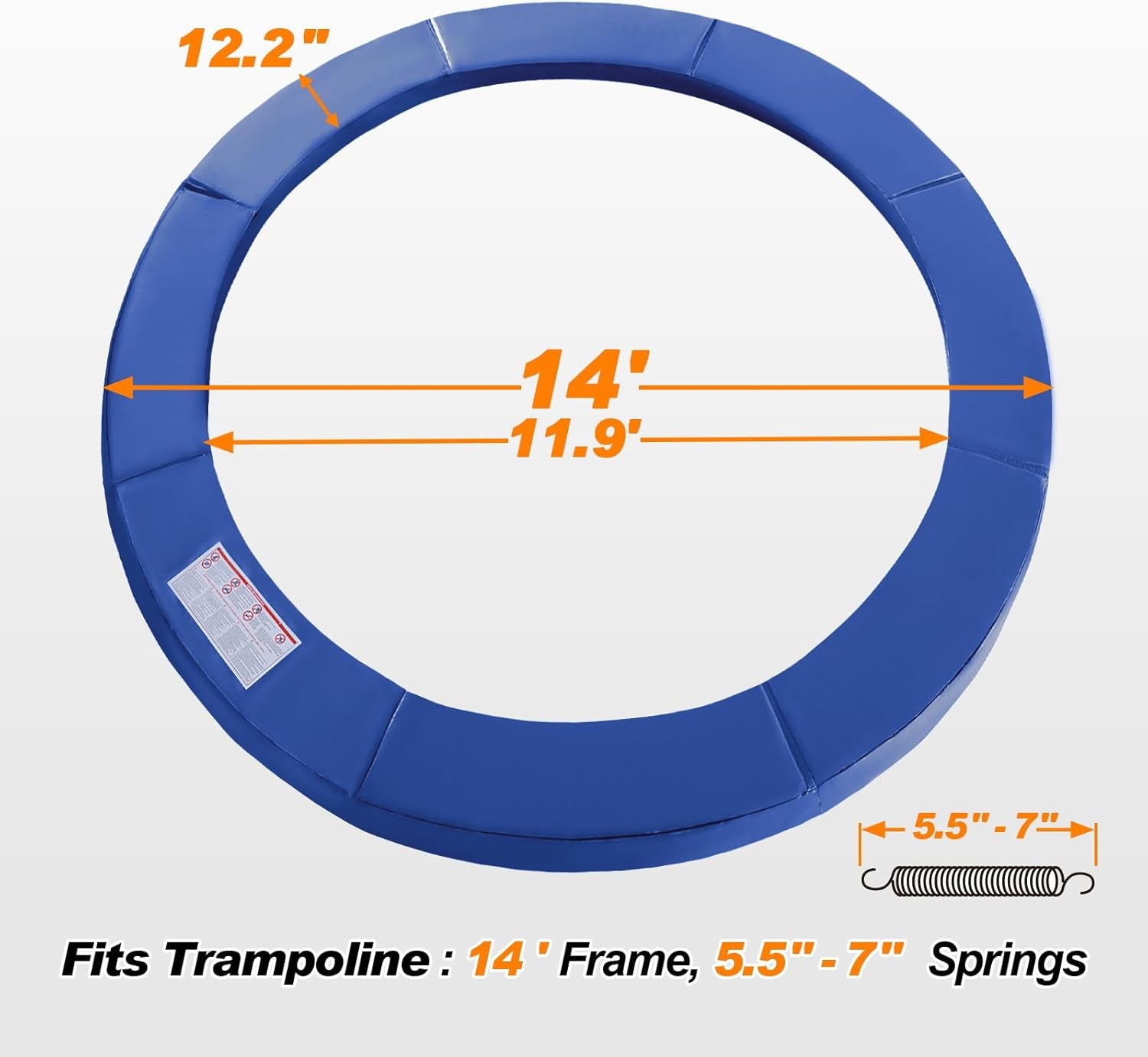 Trampoline Pad Replacement 16 15 14 13 12 10 8 Foot, Waterproof Safety Spring Cover round Frame Pad, No Hole for Pole
